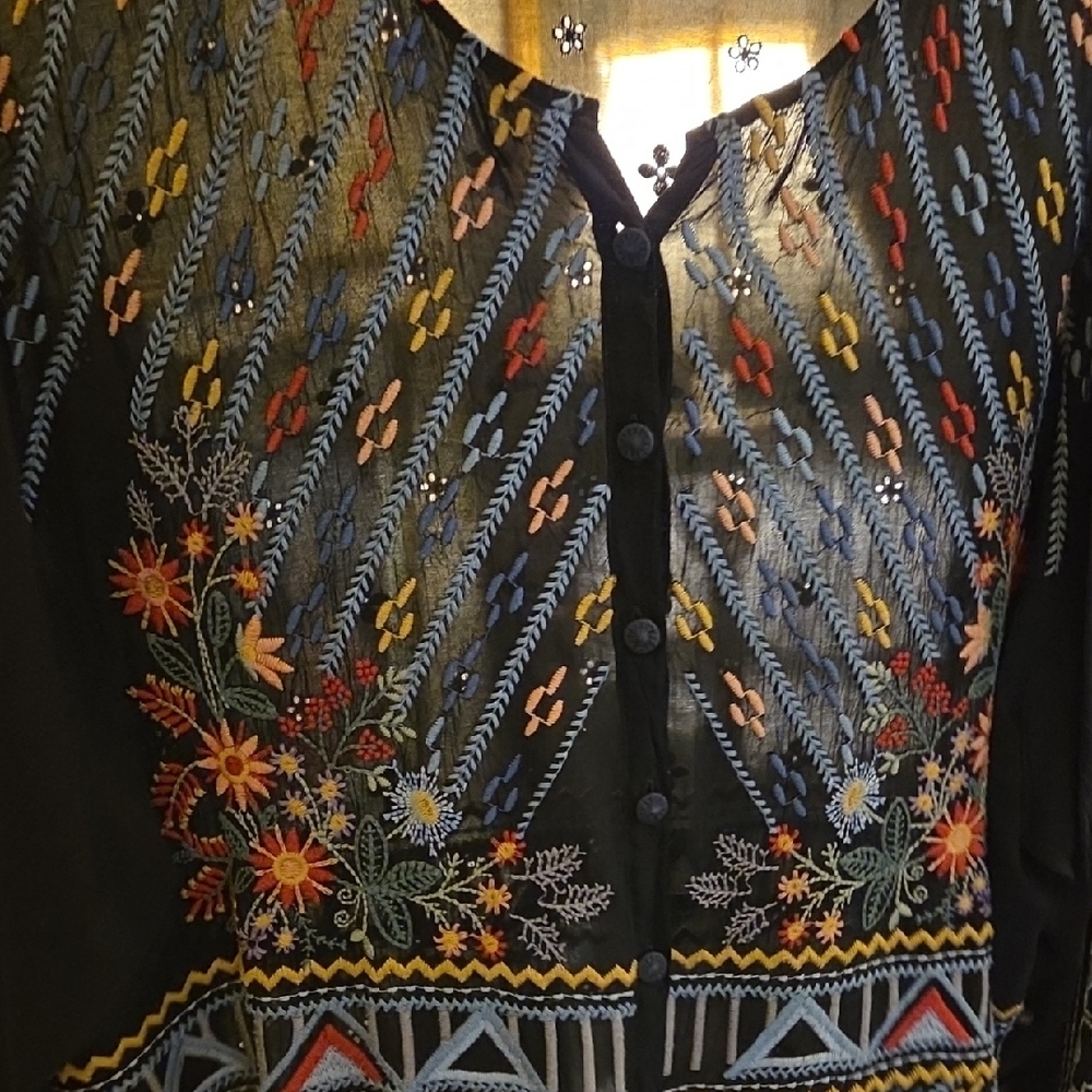 Johnny Was Black Sheer Blouse - Picture 6 of 6